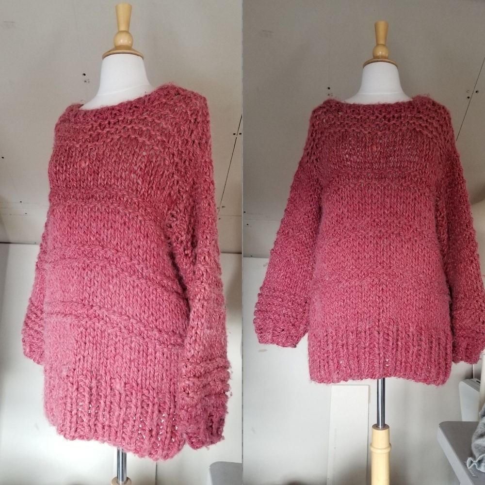 Rose Hand Knit Sweater Womens Oversized Size XS S M L XL